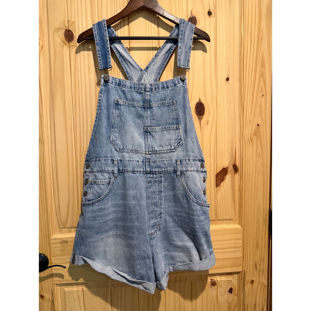 We The Free Free People Ziggy Shortall Denim Overalls Light Wash XL OB1417634